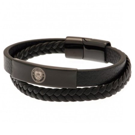 (image for) Manchester City FC Black IP Leather Bracelet