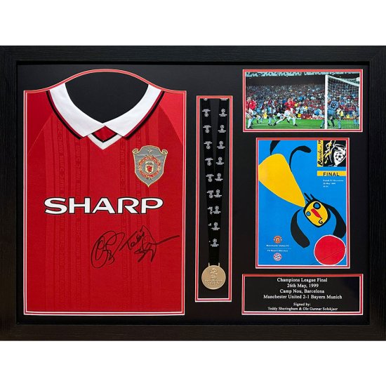 (image for) Manchester United FC 1999 Solskjaer & Sheringham Signed Shirt & Medal (Framed)