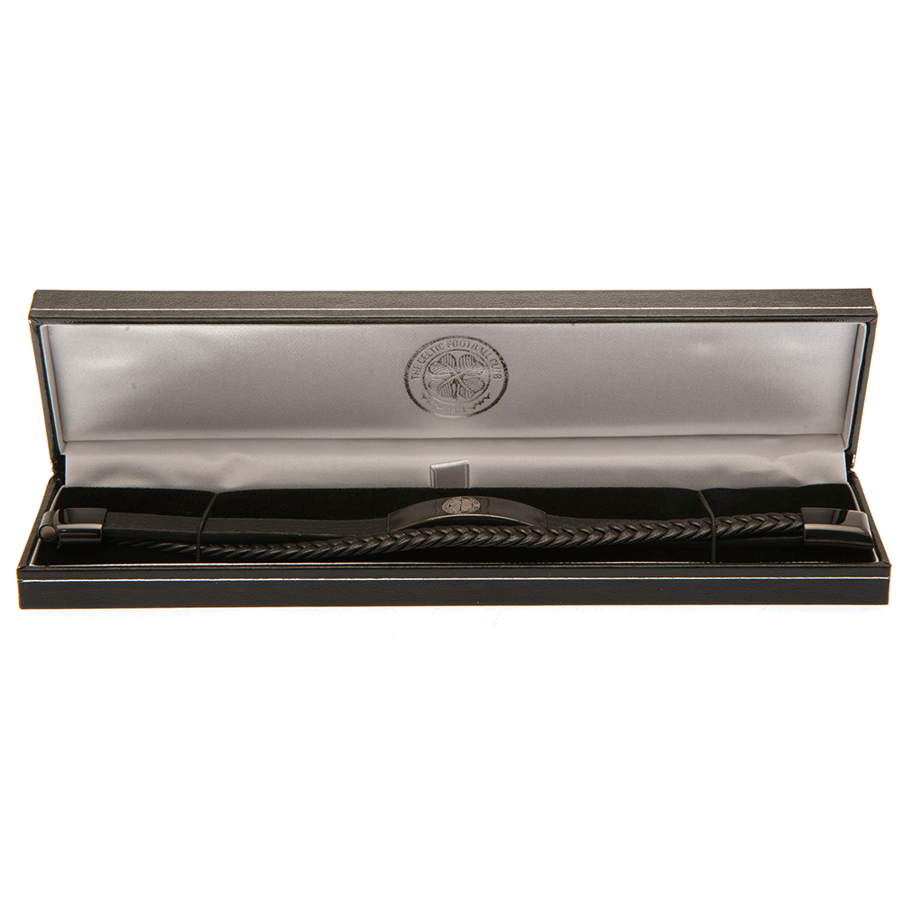 Celtic FC Black IP Leather Bracelet