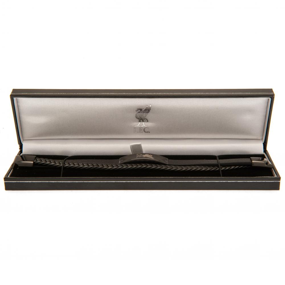 Liverpool FC Liverbird Black IP Leather Bracelet