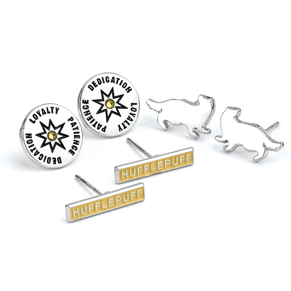 Harry Potter Silver Plated Hufflepuff Stud Earring Set