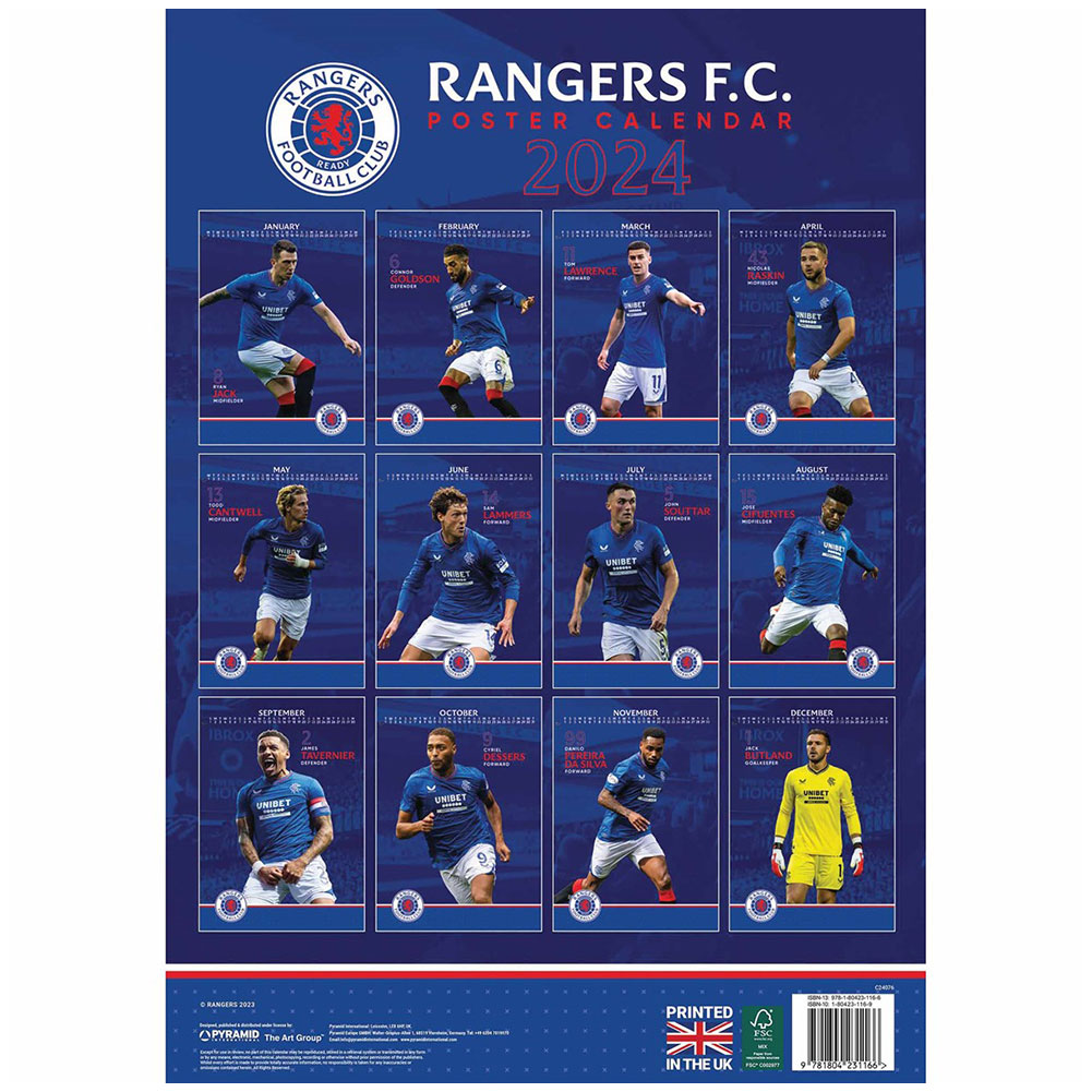 Rangers FC A3 Calendar 2024