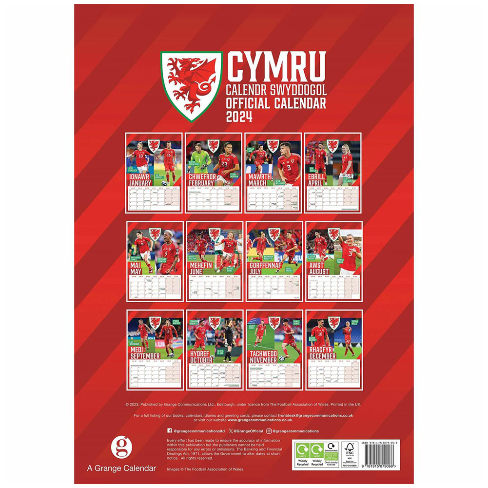 FA Wales A3 Calendar 2024