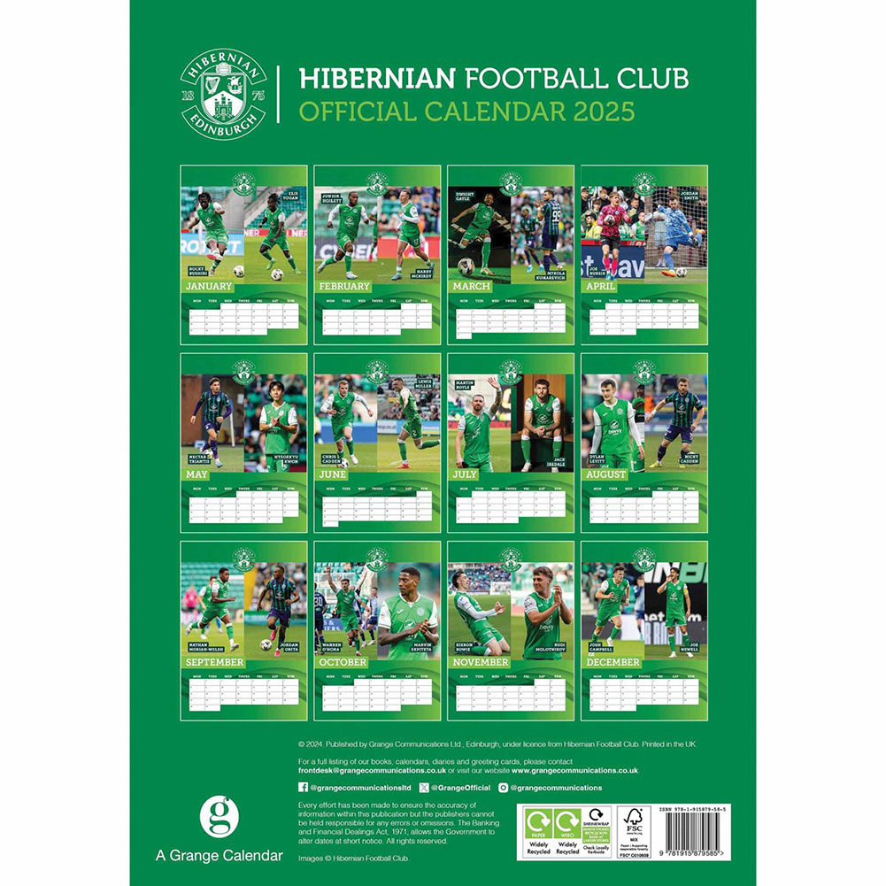 Hibernian FC A3 Calendar 2025