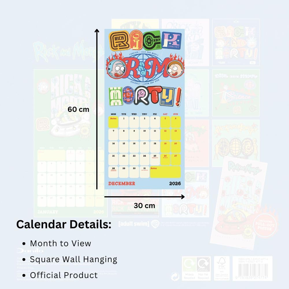 Rick And Morty Square Calendar 2026