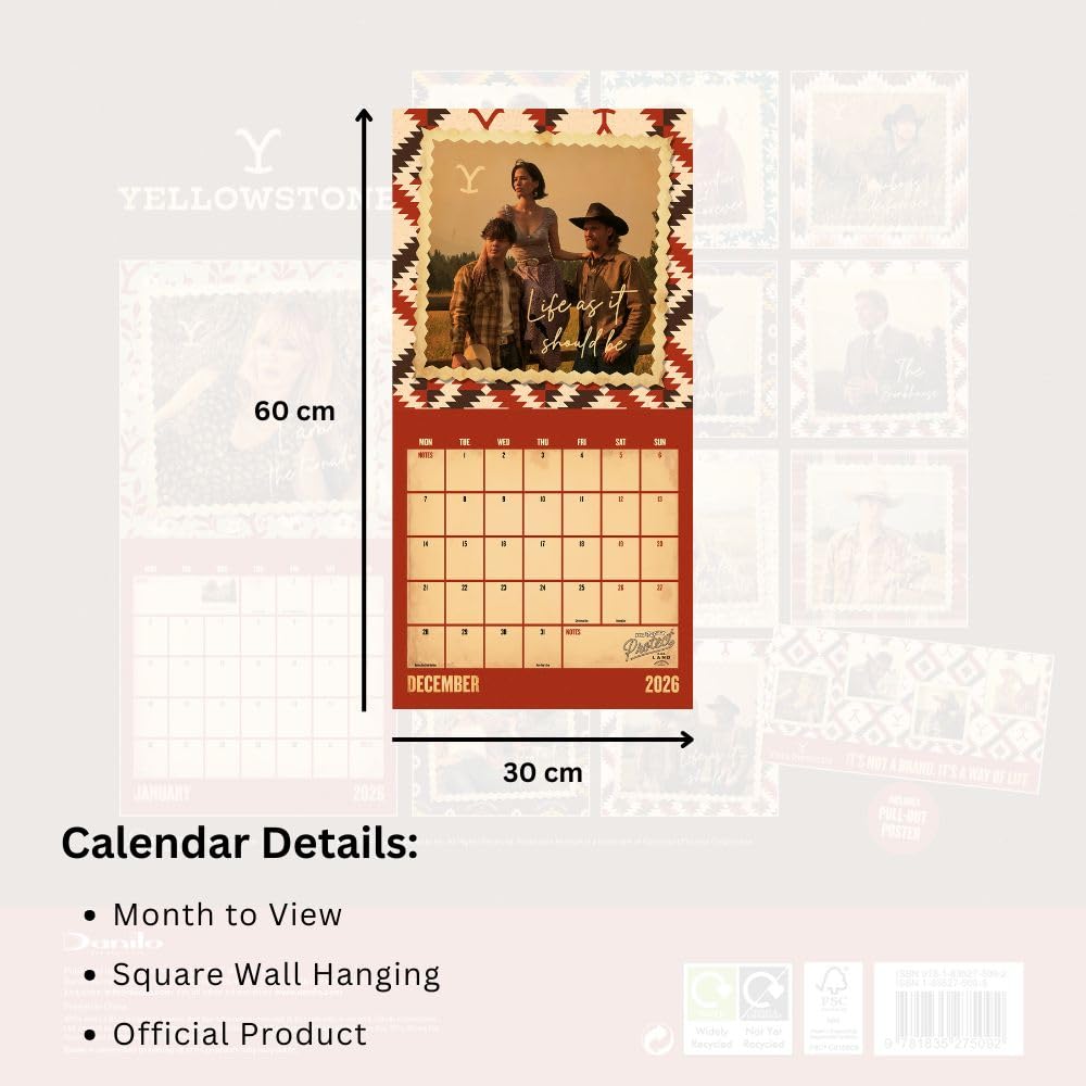 Yellowstone Square Calendar 2026