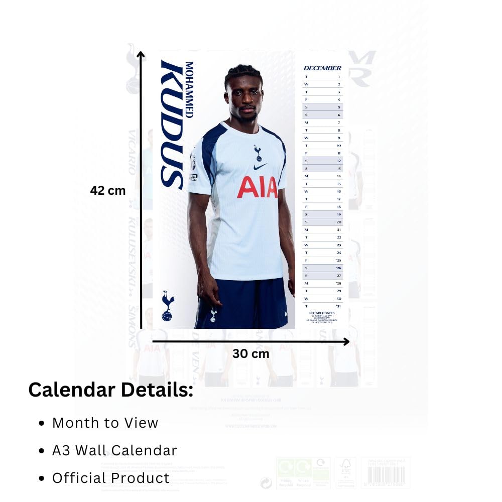 Tottenham Hotspur FC A3 Calendar 2026