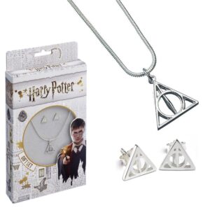 Harry Potter Silver Plated Necklace & Earrings Deathly Hallows
