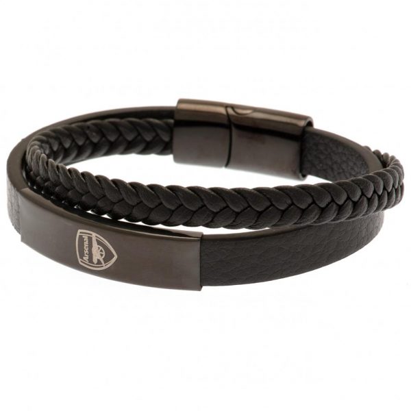 Arsenal FC Black IP Leather Bracelet