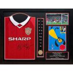 Manchester United FC 1999 Solskjaer & Sheringham Signed Shirt & Medal (Framed)