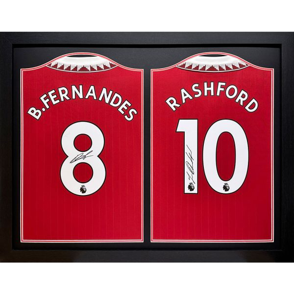 Manchester United FC Bruno Fernandes & Rashford Signed Shirts (Dual Framed)