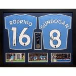 Manchester City FC Rodri & Gundogan Signed Shirts & Medal (Dual Framed)
